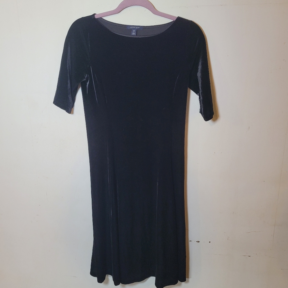 Lands' End Black Velvet Sheath Midi Dress Size XS
